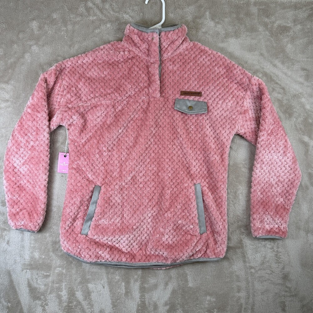 Simply Southern Jacket Womens Small Pink Fleece Snap Pullover Pockets Sherpa